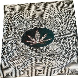 Vintage 2003 Psychedelic Cannabis Leaf Tapestry Op Art Charron Design